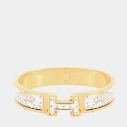 Pre Owned Hermes Clich Cheetah Size Pm Orfevre/Jaune D'Or/White Enamel Metal