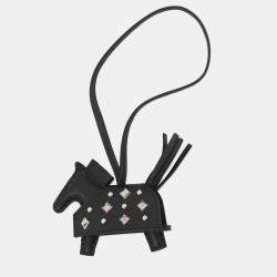 Pre Owned حلية روديو هيرميس من جلد الخروف الأسود مقاس بي إم