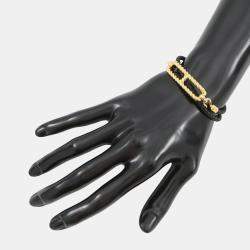 Pre Owned Hermes Luli Godronne Double Tour Bracelet Black Swift Leather