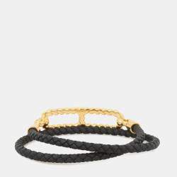Pre Owned Hermes Luli Godronne Double Tour Bracelet Black Swift Leather