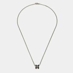 Pre Owned Hermes Mini Pop H Enamel Palladium Plated Necklace