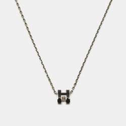 Pre Owned Hermes Mini Pop H Enamel Palladium Plated Necklace