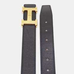 مملوكة مسبقًا Hermes H Strie 85 CM Reversible Buckle Belt Noir/Orange Box and Togo Leather
