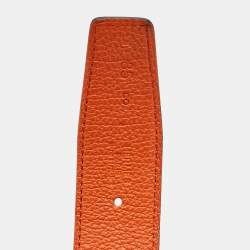 مملوكة مسبقًا Hermes H Strie 85 CM Reversible Buckle Belt Noir/Orange Box and Togo Leather