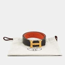 مملوكة مسبقًا Hermes H Strie 85 CM Reversible Buckle Belt Noir/Orange Box and Togo Leather