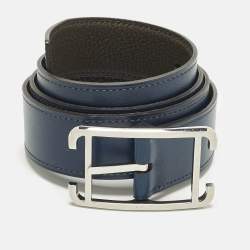Pre Owned Hermès 85 CM Buckle Belt Vert Olive/Bleu De Prusse Togo and Box Leather