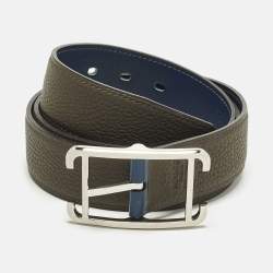 Pre Owned Hermès 85 CM Buckle Belt Vert Olive/Bleu De Prusse Togo and Box Leather