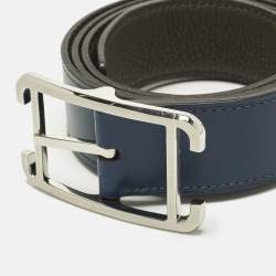 Pre Owned Hermès 85 CM Buckle Belt Vert Olive/Bleu De Prusse Togo and Box Leather