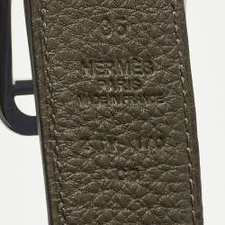 Pre Owned Hermès 85 CM Buckle Belt Vert Olive/Bleu De Prusse Togo and Box Leather