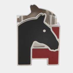 Pre Owned Hermes H Cheval Scarf Ring Red/Black Metal