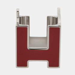 Pre Owned Hermes H Cheval Scarf Ring Red/Black Metal
