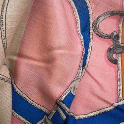 Pre Owned Hermes Carre Jean L'Instruction Duroy Imperial Studies Size 140 Abricot/Rose/Vert Cashmere70% Silk30%