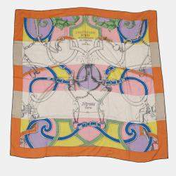 Pre Owned Hermes Carre Jean L'Instruction Duroy Imperial Studies Size 140 Abricot/Rose/Vert Cashmere70% Silk30%