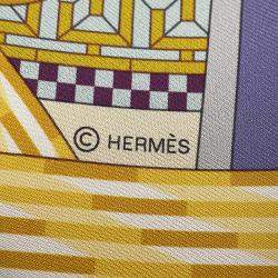 Pre Owned Hermes Carre Double Face A La Lumiere Du Flambeau Double Face Torchlight Size 90 Cream/Moldore/Blue Lavand Silk100%