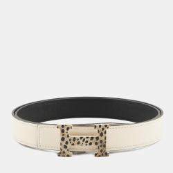 Pre Owned Hermes Constance Hbelt Reversible Enamel Feline Size 85 White/Black Chamonix Epsom