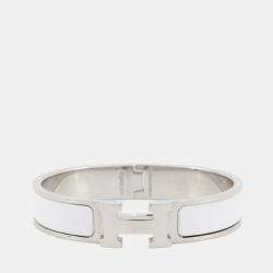 Pre Owned خاتم هيرمس كليك كراك مقاس بي إم معدن أبيض