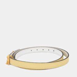 Pre Owned Hermes Belt Jaune Poussin/White Swift Leather Epsom Metal Size 70