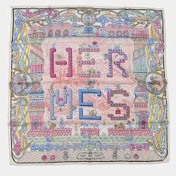 Pre Owned Hermes Carre Super Silk Quest Size 90 Beige/Multicolor Silk100%