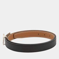 Pre Owned Hermes H Enamel Cool Buckle Reversible Belt Black/Gold Swift Leather Epsom Size 85