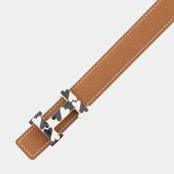Pre Owned Hermes H Enamel Cool Buckle Reversible Belt Black/Gold Swift Leather Epsom Size 85