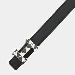 Pre Owned Hermes H Enamel Cool Buckle Reversible Belt Black/Gold Swift Leather Epsom Size 85