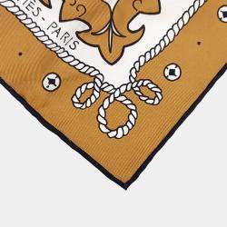 مملوكة مسبقًا وشاح هيرمس حرير بني وأبيض