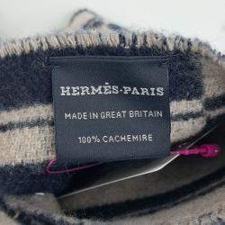 Pre Owned Hermes Beige, Navy Blue Cashmere Muffler