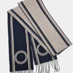 Pre Owned Hermes Beige, Navy Blue Cashmere Muffler