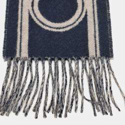 Pre Owned Hermes Beige, Navy Blue Cashmere Muffler