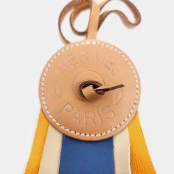 Pre Owned Hermes Paddock Plot Beige, Blue, Orange Leather Bag Charm