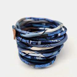 Pre Owned Hermes Petit H Blue Silk Button Bracelet
