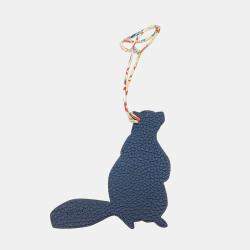 Pre Owned Hermes Petit H Petit Hache Navy Blue Leather Bag Charm