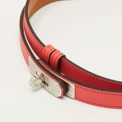 Pre Owned Hermes Kelly 18 Palladium Finish Adjustable Belt Orange Field Epsom Leather