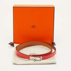Pre Owned Hermes Kelly 18 Palladium Finish Adjustable Belt Orange Field Epsom Leather