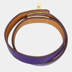 Pre Owned Hermes Kelly Double Tour Purple Epsom Gold Bracelet
