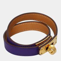 Pre Owned Hermes Kelly Double Tour Purple Epsom Gold Bracelet