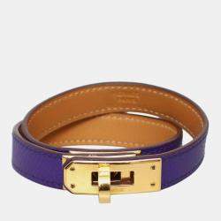 Pre Owned Hermes Kelly Double Tour Purple Epsom Gold Bracelet