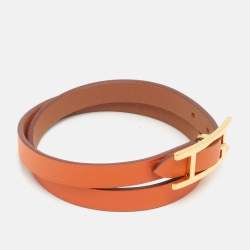 Pre Owned Hermes Behapi Brown/Orange Reversible Gold Plated Bracelet