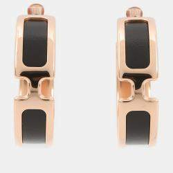 Pre Owned Hermes Olymp Earrings Size Gm Black Box Calf Leather