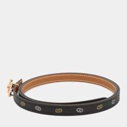 مملوكة مسبقًا حزام هيرمس إبزيم جالوبين سور مير جلد إبسوم أسود/ذهبي/متعدد الألوان مقاس 90