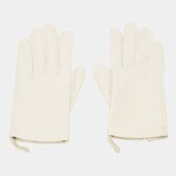 Pre Owned Hermes Size 7 Gloves White Leather