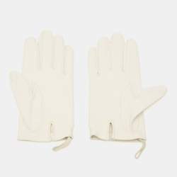 مملوكة مسبقًا Hermes Size 7 Gloves White Leather