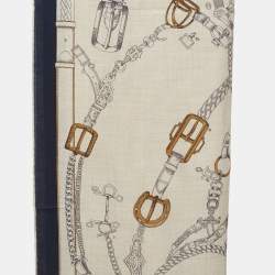 Pre Owned Hermès Naturel/Navy Blue Les Chevaux Dechaine Cashmere & Silk Shawl 140