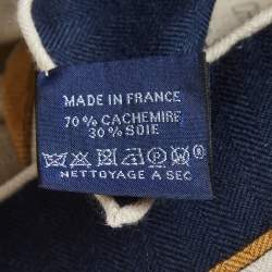 Pre Owned Hermès Naturel/Navy Blue Les Chevaux Dechaine Cashmere & Silk Shawl 140