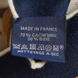 Pre Owned Hermès Naturel/Navy Blue Les Chevaux Dechaine Cashmere & Silk Shawl 140