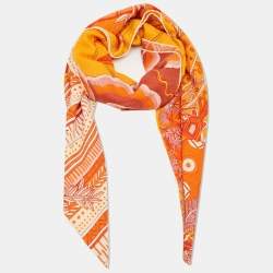 Pre Owned Hermès Orange Acte III Scene I La Clairiere Cashmere & Silk Shawl