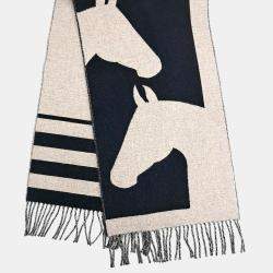 Pre Owned Hermes cashmere Black grey muffler