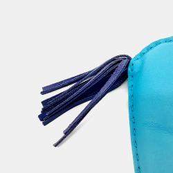 Pre Owned Hermes Leather Sky Blue Rodeo Bag Large