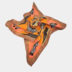 Pre Owned Hermes Multicolor Zebra Print Silk Scarf