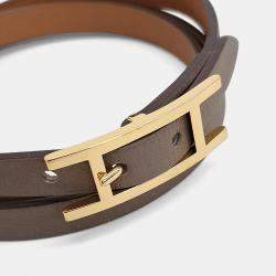 Pre Owned Hermes Brown Leather Harpy 3 Strap Bracelet